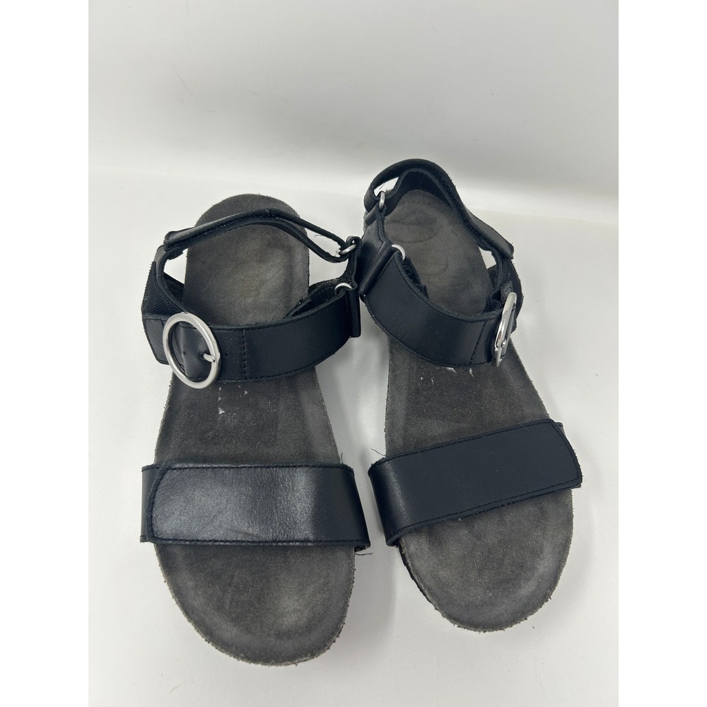 Munro Women Black Leather Comfort Platform Wedge Sandals Sz 8M Adjustable Straps